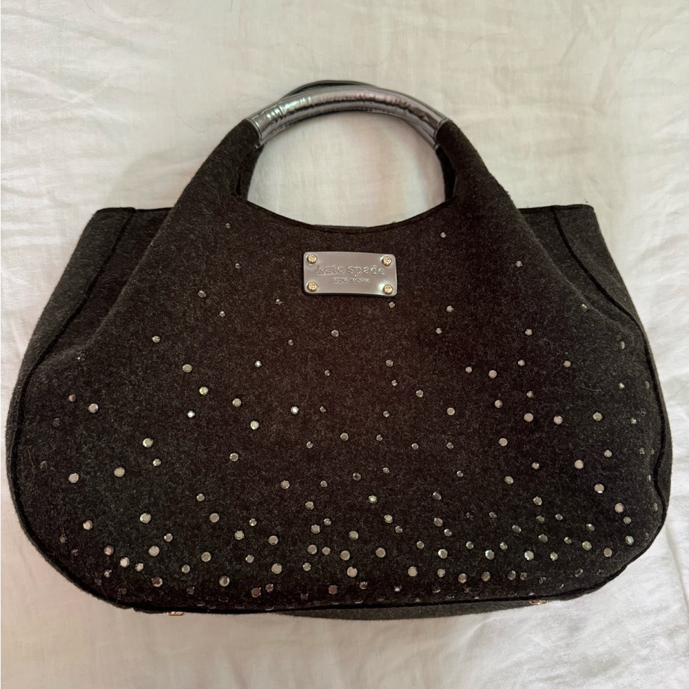 Kate Spade vintage felt and rhinestone bag with polka dot lining.
